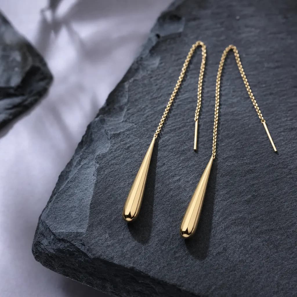 Brass raindrop threaders handmade earrings