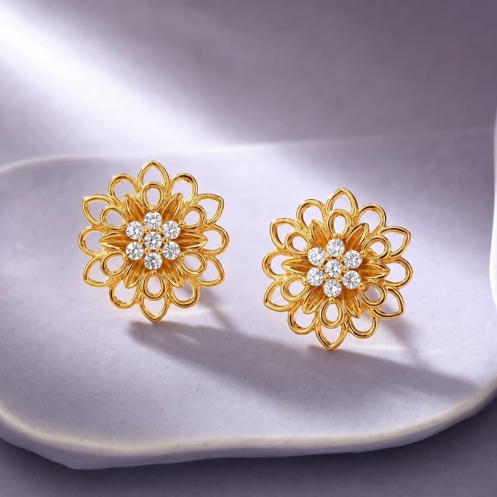 Golden Blooming Flower handmade earrings
