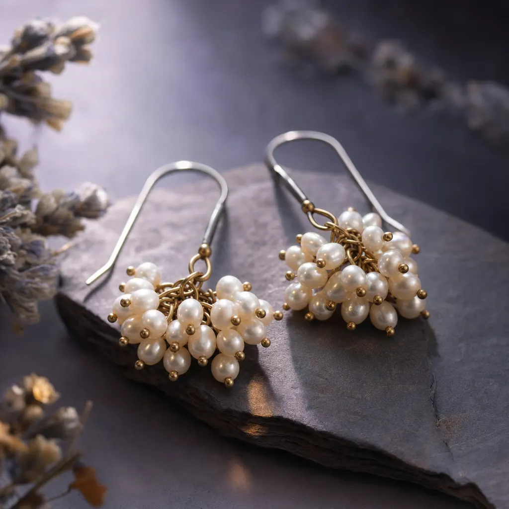 Seed pearl clusters handmade earrings